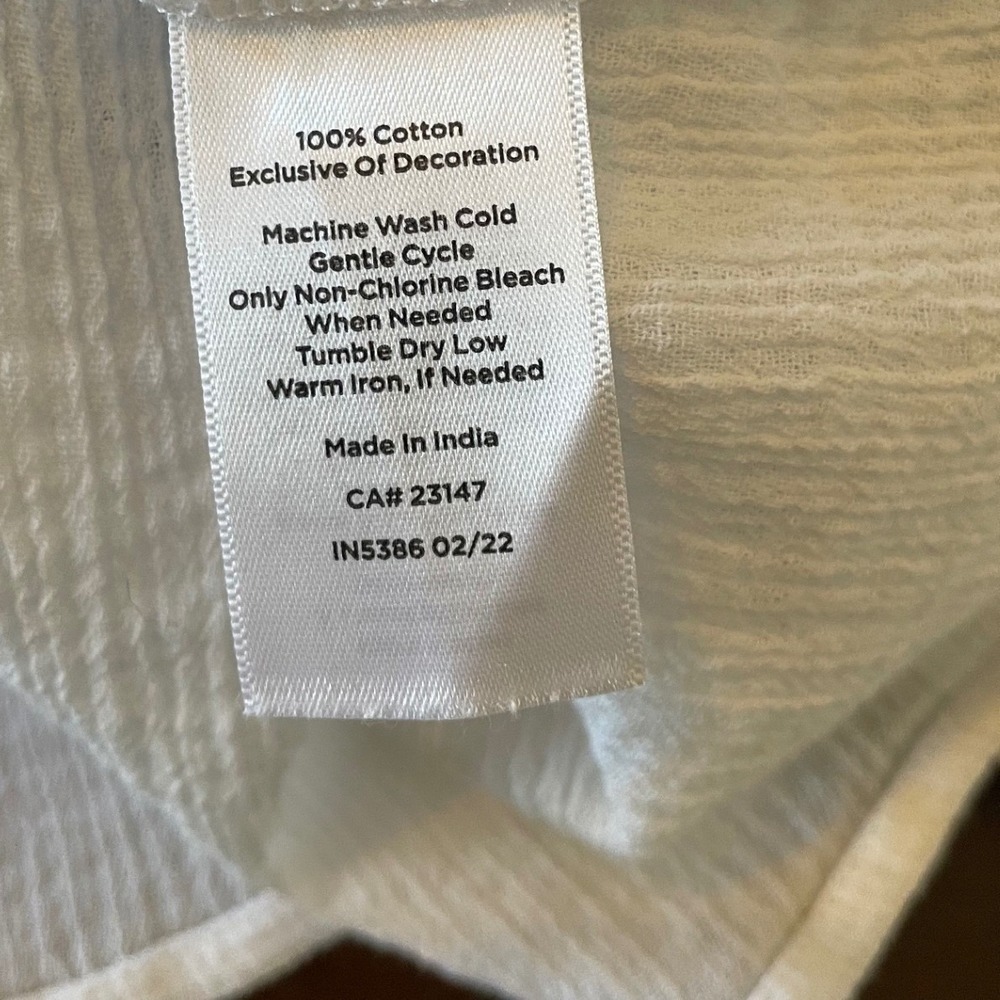 Talbots Size L Gauze Popover Tunic Top‎ White Blue Embroidered Vacation Summer - Picture 7 of 7